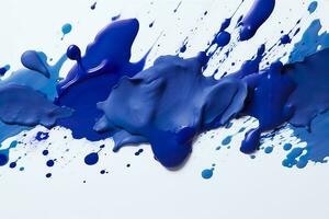 Close up of blue paint shapes on white background with copy space. AI Generative photo