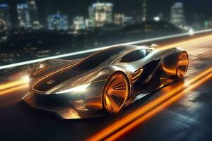 Fast Shutter Speed Creates Dynamic and Action Packed Image of Futuristic Car. AI Generative photo