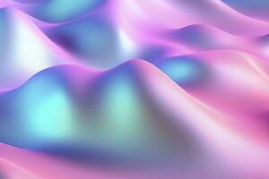 Gradient holographic Iridescent waves, frosted glass, soft textured gradient, and isometric, reflections. AI Generative photo