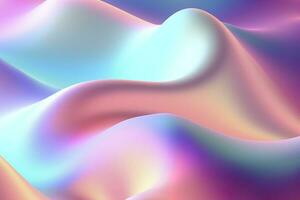 Gradient holographic Iridescent waves, frosted glass, soft textured gradient, and isometric, reflections. AI Generative photo