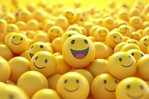 Happy and laughing emoticons 3d rendering background, social media and communications concept. AI Generative photo