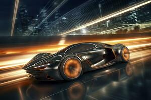 Fast Shutter Speed Creates Dynamic and Action Packed Image of Futuristic Car. AI Generative photo