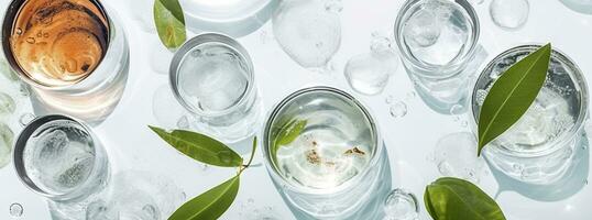Banner Laboratory glassware, and Petri dishes floating on the surface of the water. AI Generative photo