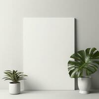 Mockup a Blank empty canvas. A gray wall on the background. Generative AI photo