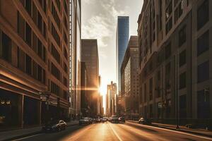 A majestic city skyline during the golden hour. AI Generative photo