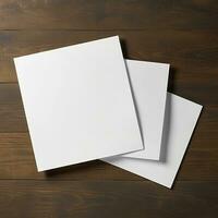 Blank White Paper Sheet on wooden table background. Generative AI photo