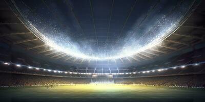 The football stadium at night. Generative AI photo