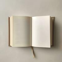 Blank opened book mockup, top view. Generative AI photo