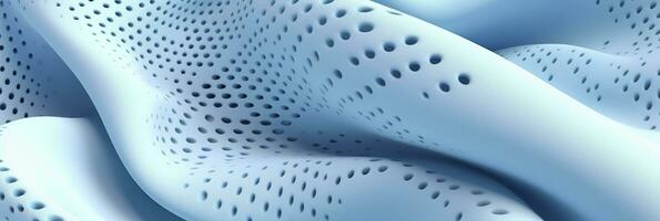 Breathable fabric dry light blue soft mesh holes floating light blue background. Generative AI photo