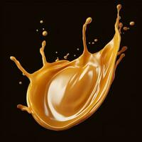 Caramel sauce, Liquid syrup splash, sugar candy caramel or melted toffee, 3d. Generative AI photo