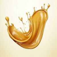 Caramel sauce, Liquid syrup splash, sugar candy caramel or melted toffee, 3d. Generative AI photo