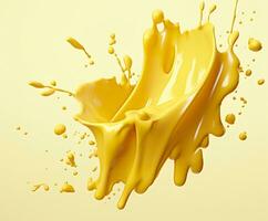 Cheese sauce splashing in the air with cheddar cheese, 3d rendering. Generative AI photo