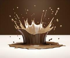 Chocolate splash with a podium, mockup background for milk product display, 3d. Generative AI photo