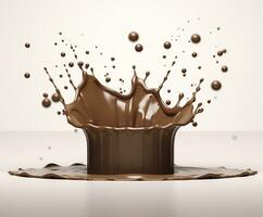 Chocolate splash with a podium, mockup background for milk product display, 3d. Generative AI photo