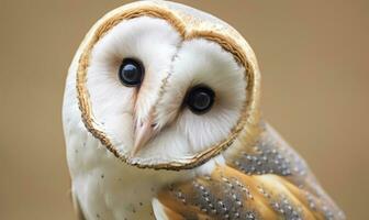 Tyto alba head, a common barn owl. close up. Generative AI photo