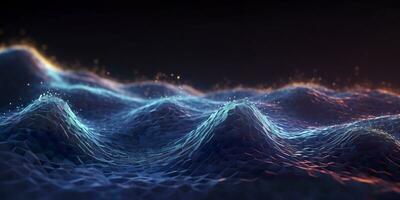 Data technology futuristic illustration. Blue wave pattern on a dark background. Generative AI photo