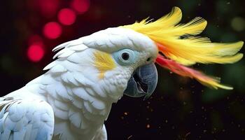 Digital photo manipulation of a white parrot. Generative AI