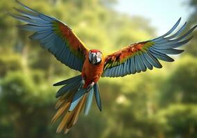 volador guacamayo, hermosa pájaro. generativo ai foto