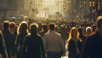 multitud de personas caminando ocupado ciudad calle retroiluminado generativo ai foto