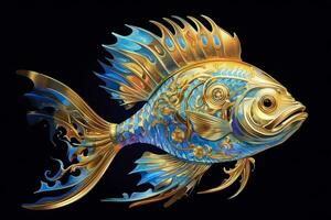 3d rendering. fish on black background. Generative AI photo