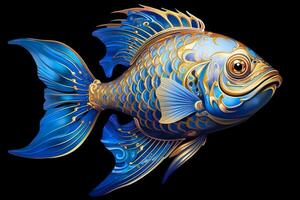 3d rendering. fish on black background. Generative AI photo