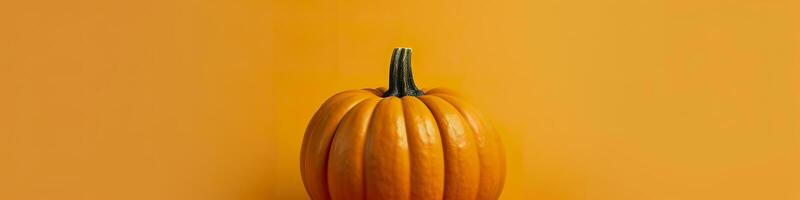 A pumpkin against a yellow background. Generative AI photo