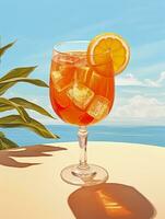 Aperol spritz summer drink in glass with shadows, tropical background. Generative AI photo