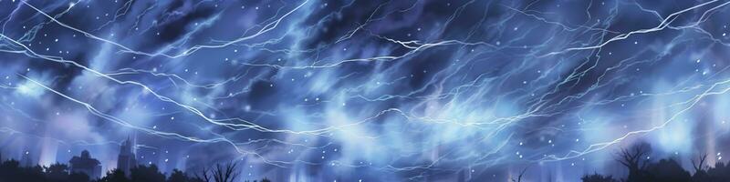 Anime horizontal blue lightning background. Anime cartoon light colors. Generative AI photo