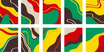 Collection of multicolored abstract paintings against white background vector