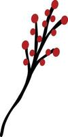 Black twig with red berries in doodle style vector