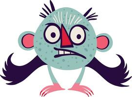 little blue monster with strange face. Halloween character in modern cartoon style vector