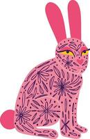 Cute pink rabbit with tattoos Illustration in a modern childish hand-drawn style vector