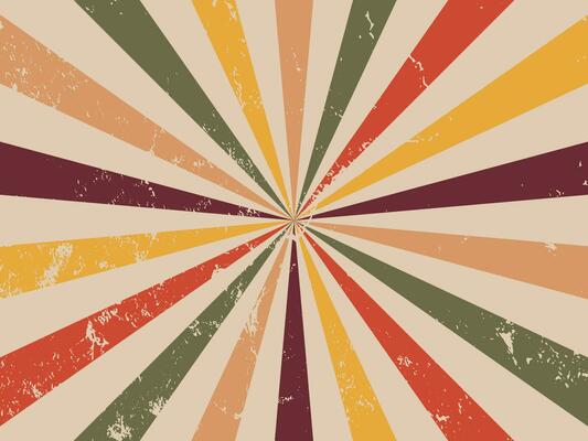 Retro horizontal background. Colorful explosion background, vintage, retro colors. Vector illustration. Scuffed texture, grunge. Background with sun rays. Star formation from old paper. Poster