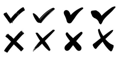 set of hand drawn check marks. checklist marks icon. doodle vector illustration.