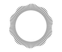 Radial wave sound lines. Circular frame. Sound circle ring. Wavy roun frame. Radial sun rays symbol. Wavy geometric silhouette. Abstract design element. Vector illustration on white background.