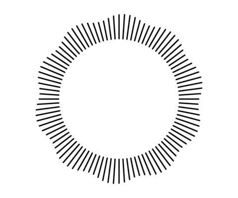 Radial wave sound lines. Circular frame. Sound circle ring. Wavy roun frame. Radial sun rays symbol. Wavy geometric silhouette. Abstract design element. Vector illustration on white background.