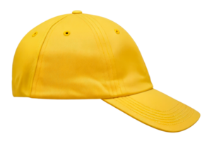 Yellow baseball cap isolated on transparent background. Template Mock up. Side view. AI Generative png