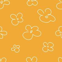 Abstract flower shape seamless pattern. Summer repeating print design with naive floral plants and blooms. Kids flat vector illustration for textile, fabric