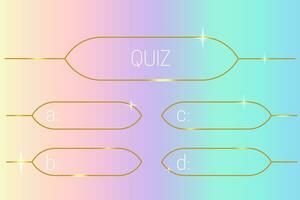 Quiz game template with question and answers in y2k style. Trivia contest TV show layout with modern gradient and gold number frames. Vector illustration