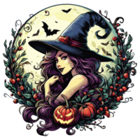 Beautiful Halloween Witch Clipart - Ai Generative png