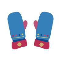 Winter gloves concept. Blue knitted element of clothes. Comfort and coziness in cold weather and winter season. Mittens vector