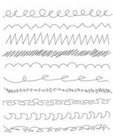 Set of simple black underline lines with pen, pencil, marker. Handwriting of different lines wavy. Scribble. vector