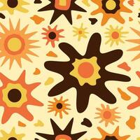 Seamless vector pattern with cute hand drawn sun or flowers. Abstract floral texture. Fun design. Summer theme