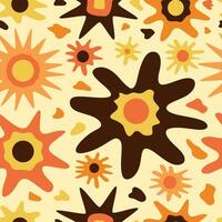 Seamless vector pattern with cute hand drawn sun or flowers. Abstract floral texture. Fun design. Summer theme