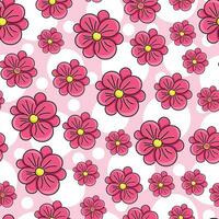 Vintage seamless floral pattern. Background of pink color flowers. Blooming flowers scattered over a pink background. vector