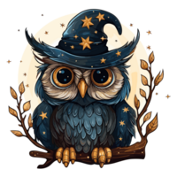 Beautiful Starry Night Witch Owl Clipart - Ai Generative png