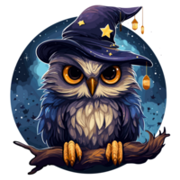 bellissimo stellato notte strega gufo clipart - ai generativo png