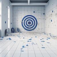 an empty room with a target and a dart board. photo