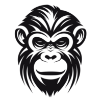 Black And White Monkey Head Silhouette - Ai Generative png