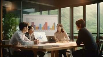 business people sitting at a table in an office. AI generative photo